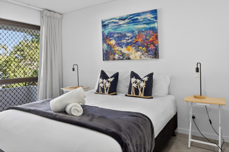 Master bedroom setup in luxury 3 bedroom apartment Noosa Heads